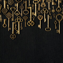 Plakat Vintage victorian style golden skeleton keys. Concepts of keys to success, unlocking potential, or achieving goals. With blank copy space.