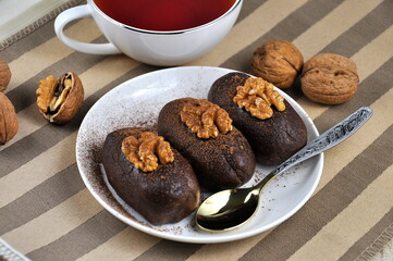 Chocolate cake with cognac and walnuts. Homemade cakes.