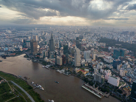 Aerial photo of Ho Chi Minh city with office buildings and towers © Quang