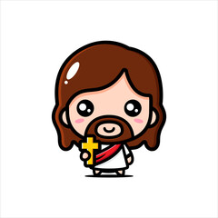 cute cartoon jesus vector design holding a cross