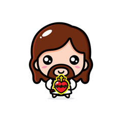 vector design of cute cartoon jesus holding heart