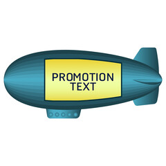 Blue blimp airship with promotion banner text vector on white background.