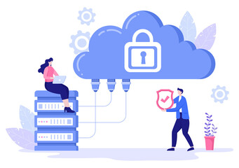 Naklejka premium Data Cloud Private Illustration To Access Hosting or Database And Data Protection. Internet Cyber Security Shield Business