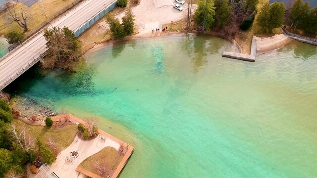 Drone shot of Torch Lake, Michigan. Torch lake Access site seen from above