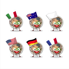 Tachigui soba cartoon character bring the flags of various countries