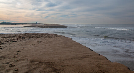 Santa Clara river estuary with lowering water level at the river mouth in Ventura California United States