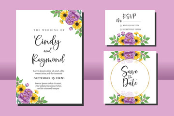 Fototapeta premium Wedding invitation frame set, floral watercolor hand drawn Anemone and Peony Flower design Invitation Card Template