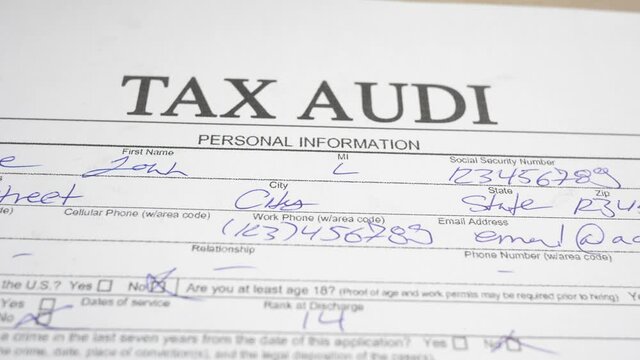 Tax Audit Document Form Panning Closeup