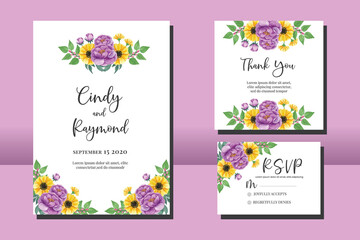 Fototapeta na wymiar Wedding invitation frame set, floral watercolor hand drawn Anemone and Peony Flower design Invitation Card Template