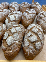 Healthy food- brown rye breads for sale at bakery 