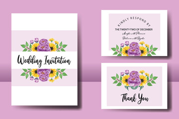 Wedding invitation frame set, floral watercolor hand drawn Anemone and Peony Flower design Invitation Card Template