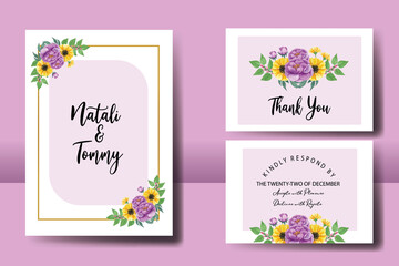 Wedding invitation frame set, floral watercolor hand drawn Anemone and Peony Flower design Invitation Card Template