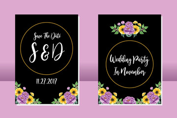 Naklejka na ściany i meble Wedding invitation frame set, floral watercolor hand drawn Anemone and Peony Flower design Invitation Card Template