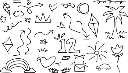 Hand drawn set element, Abstract Doodle element, arrow, heart, star illustration vector 