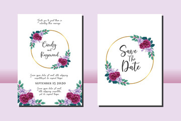 Fototapeta na wymiar Wedding invitation frame set, floral watercolor hand drawn Rose and Lily Flower design Invitation Card Template
