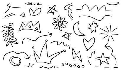 Hand drawn set element, Abstract Doodle element, arrow, heart, star illustration vector 