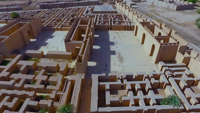 drone shot of BaBabylon Archaeological Theater - Iraq Hillabylon city