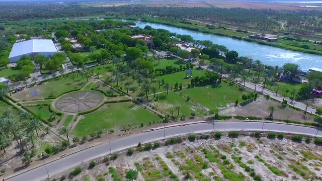 drone shot of River near Babylon  in Iraq, Hila