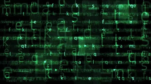 Green letters in the form of codes flashing on the screen like a computer generated alternate form to the matrix.