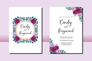 Obraz na płótnie Canvas Wedding invitation frame set, floral watercolor hand drawn Rose and Lily Flower design Invitation Card Template