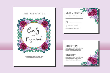 Fototapeta na wymiar Wedding invitation frame set, floral watercolor hand drawn Rose and Lily Flower design Invitation Card Template
