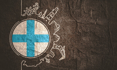 Circle with cargo port and travel silhouettes. Stone material grunge texture