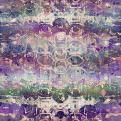 Seamless purple and cream textured mixed media pattern print. High quality illustration. Artistic digital faux collage or paint design for print for surface design in any application.