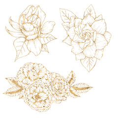 Gold lina gardenia flowers, golden botanica, wedding decor elements © Яна Сидельникова
