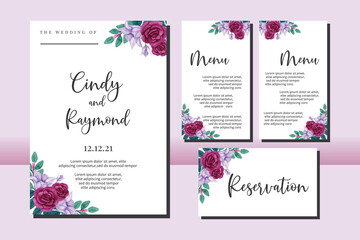 Wedding invitation frame set, floral watercolor hand drawn Rose and Lily Flower design Invitation Card Template