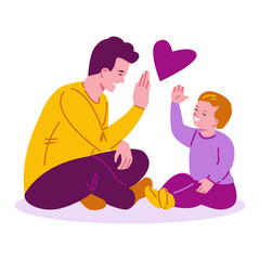 Obraz premium Father and son give five. Vector illustration for father's day. Flat cartoon style. Isolated on a white background.