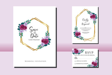 Wedding invitation frame set, floral watercolor hand drawn Rose and Lily Flower design Invitation Card Template