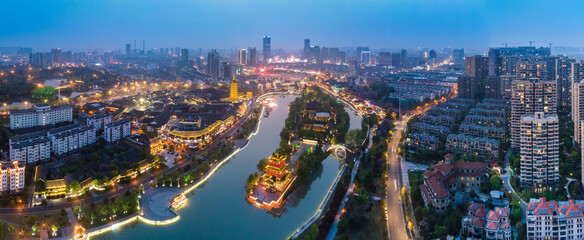Aerial photography China Huai'an ancient canal architectural landscape night view
