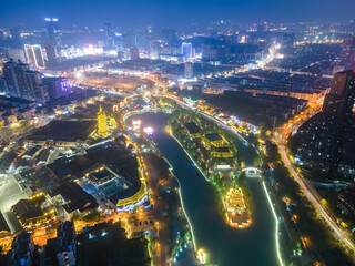 Aerial photography China Huai'an ancient canal architectural landscape night view