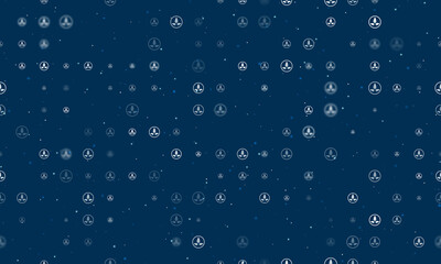 Naklejka na ściany i meble Seamless background pattern of evenly spaced white ecology symbols of different sizes and opacity. Vector illustration on dark blue background with stars