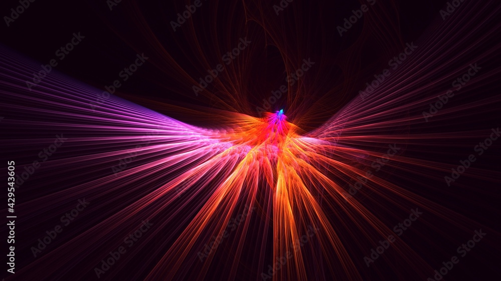 Poster 3d rendering abstract multicolor fractal light background