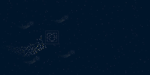 Fototapeta na wymiar A power socket symbol filled with dots flies through the stars leaving a trail behind. There are four small symbols around. Vector illustration on dark blue background with stars