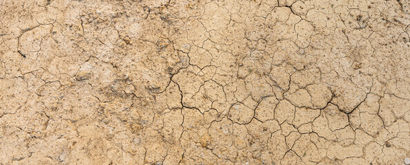 Brown dry soil or desert cracked ground texture background,land arid earth warming.