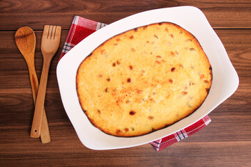 Cottage cheese casserole in a baking dish