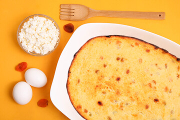 Cottage cheese casserole in a baking dish