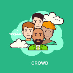 crowd with people of different age group outdoor with blue background flat concept design