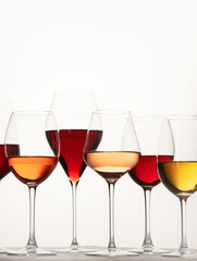 Red, rose and white wine in glasses