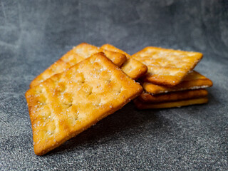 Close Up Sweet Crunchy Crackers isolated on abstract background.