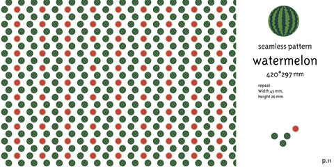 スイカと切ったスイカのシームレスパターン