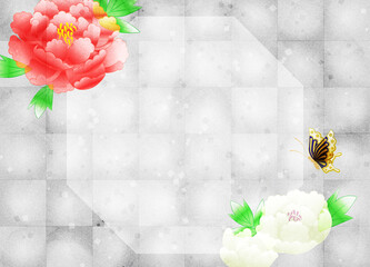 銀箔の背景に牡丹の花　コピースペースあり