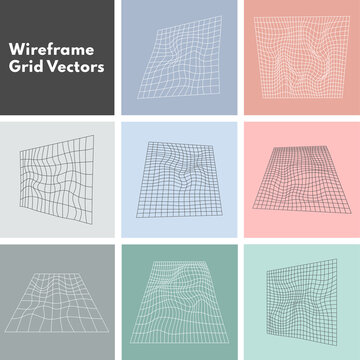Abstract Wireframe Warp Topographic Optical Illusion Grid Vectors