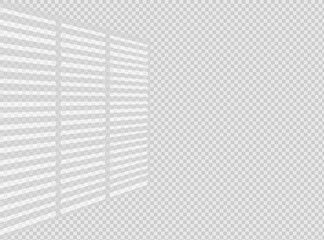 Overlay shadow effect. Transparent overlay window and blinds shadow. Realistic light effect of shadows and natural lighting on a transparent background. Vector illustration