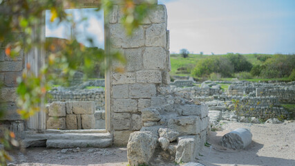 Natural landscape. Remains of the ancient city. Stone walls