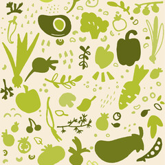 Food seamless pattern. Healthy nutrition. Organic farmer products.