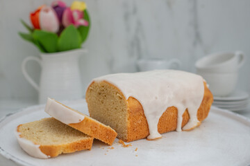 Homemade pound cake with vanilla and organic lemons