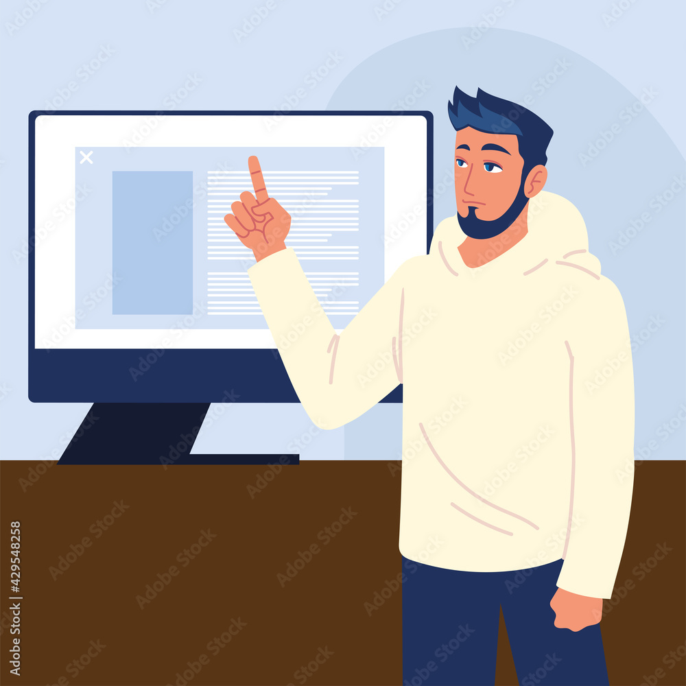 Poster man with computer